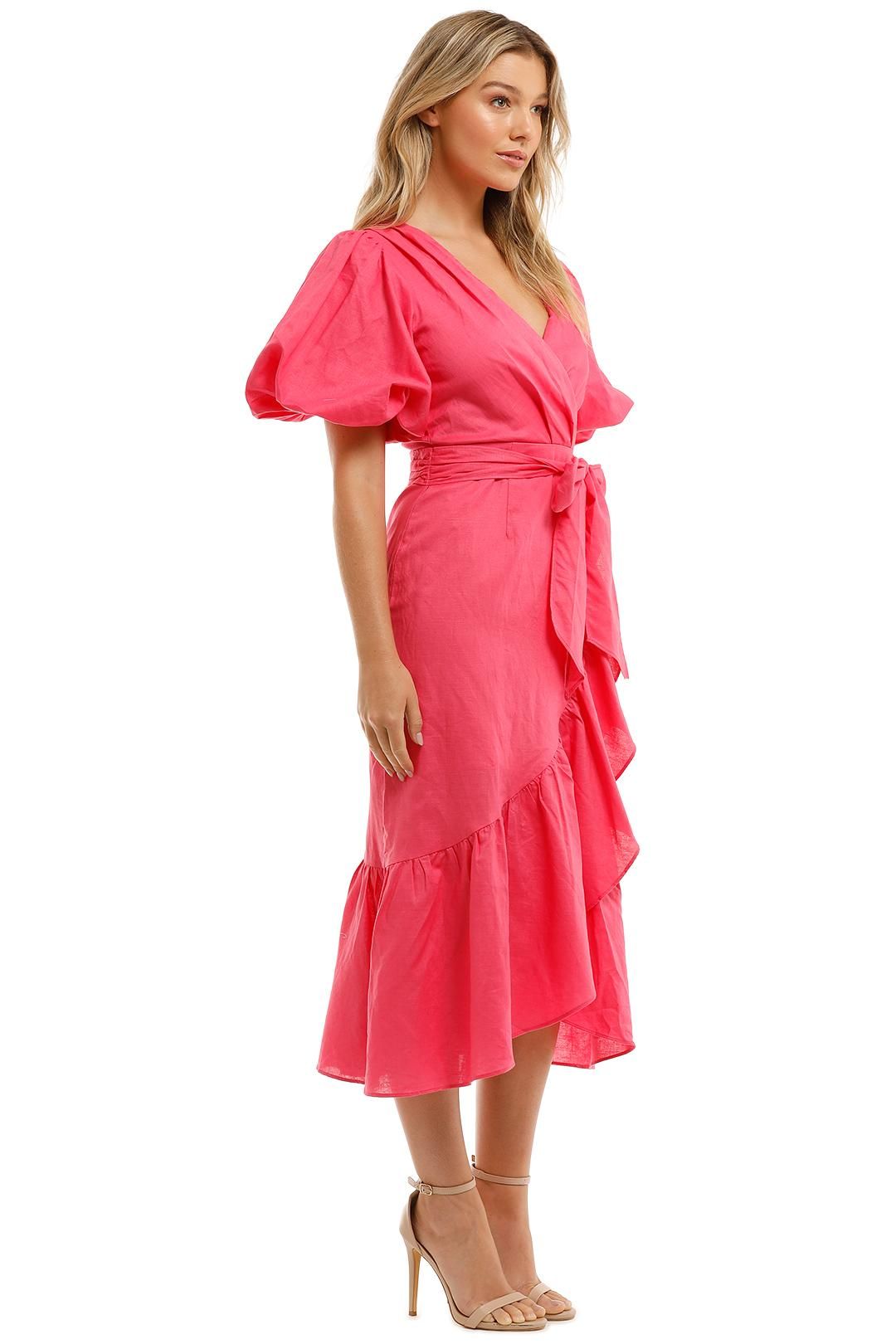 Wrap Frill Midi Dress in Pink by Mink ...